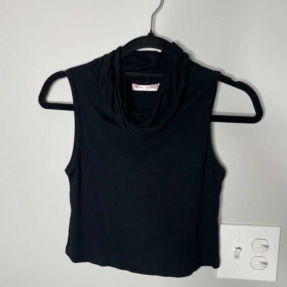 American Threads black tank top cowl neck turtle neck with built in face mask